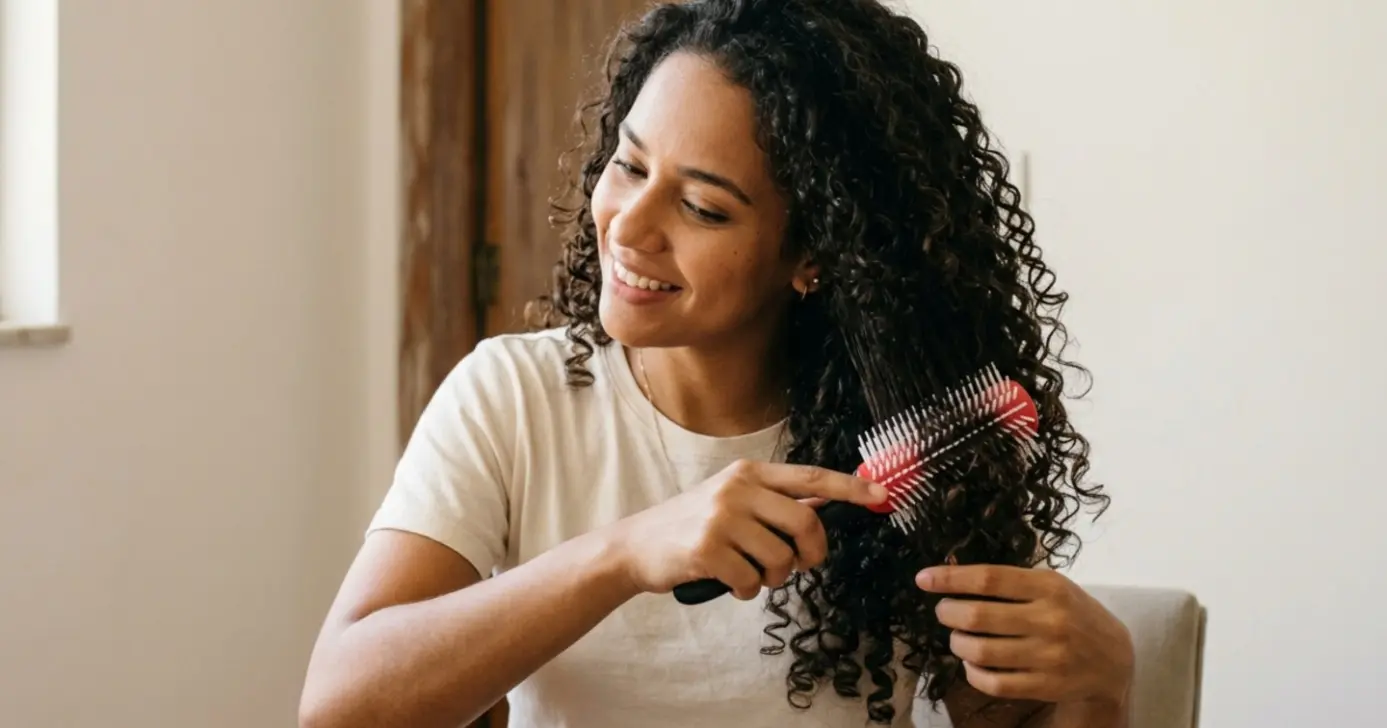 Mulher penteando o cabelo cacheado (Foto: Reprodução/Internet)