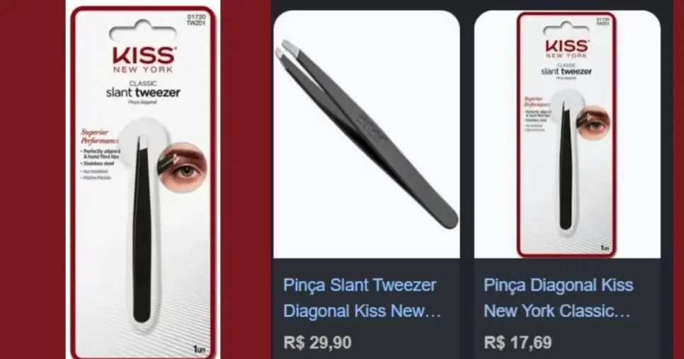Pinça Slant Tweezer Diagonal Kiss New York(Foto Reprodução/Lennita/Tv Foco/Canva/Google Shopping) Pinça Slant Tweezer Diagonal Kiss New York(Foto Reprodução/Lennita/Tv Foco/Canva/Google Shopping)