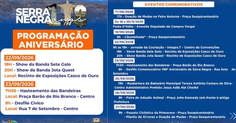 Serra Negra- Programação de Aniversário (Foto Reprodução/Instagram)
