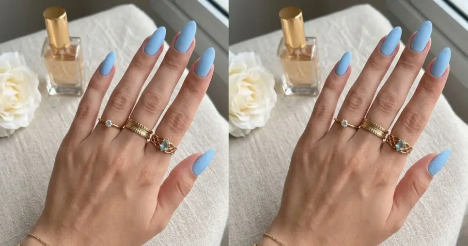 Unhas com esmalte azul céu (Foto: Montagem TV Foco / GMN) Unhas com esmalte azul céu (Foto: Montagem TV Foco / GMN)
