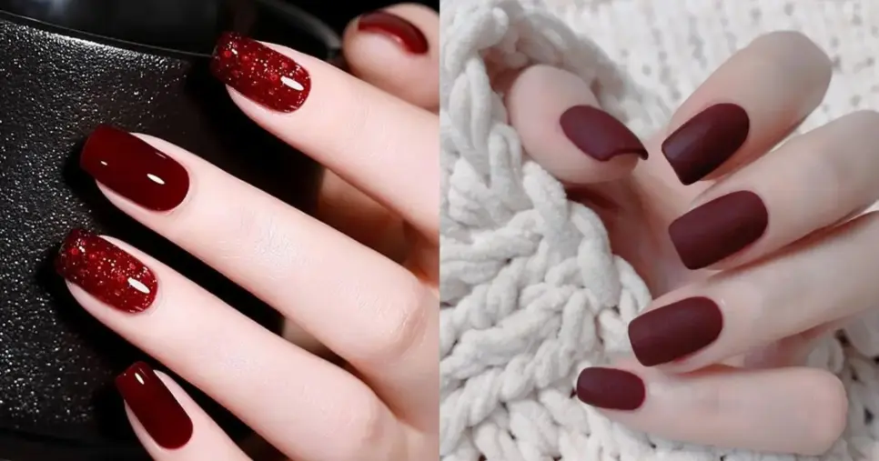 Esmalte fosco x brilhante bordô (Foto Reprodução/Montagem/Lennita/TV Foco/Pinterest) Esmalte fosco x brilhante bordô (Foto Reprodução/Montagem/Lennita/TV Foco/Pinterest)