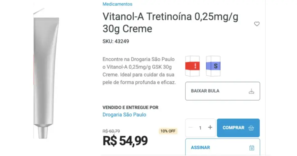 Vitanol-A (Foto: Reprodução / Drogaria São Paulo) Vitanol-A (Foto: Reprodução / Drogaria São Paulo)