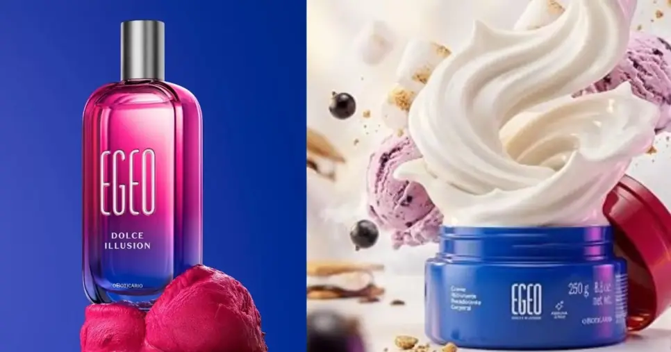 Egeo Dolce Illusion + Creme Corporal (Foto Reprodução/Montagem/Lennita/TV Foco/Boticário) Egeo Dolce Illusion + Creme Corporal (Foto Reprodução/Montagem/Lennita/TV Foco/Boticário)