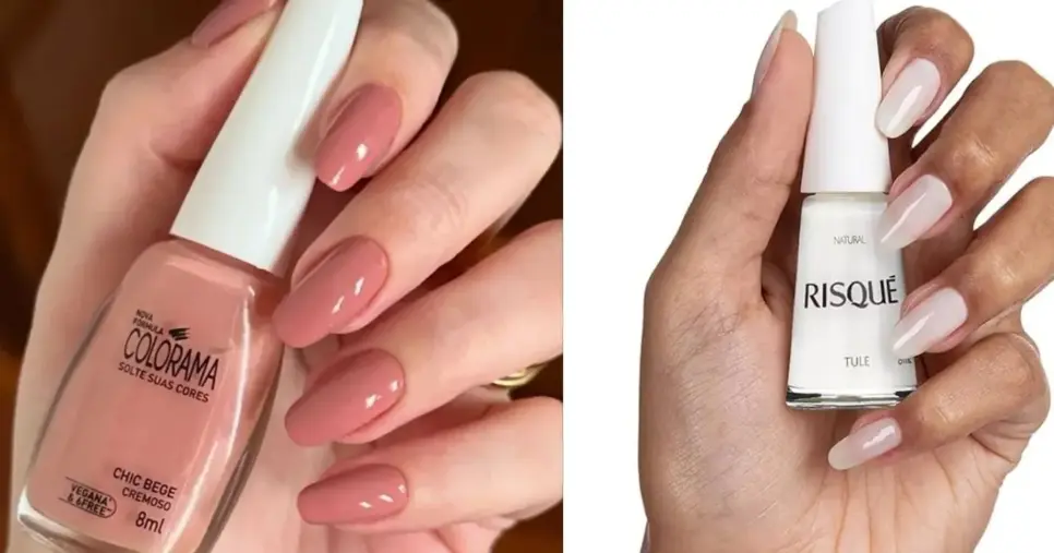 Exemplo de esmalte rosa e translúcido (Foto Reprodução/Montagem/TV Foco/Lennita/Google Shopping) Exemplo de esmalte rosa e translúcido (Foto Reprodução/Montagem/TV Foco/Lennita/Google Shopping)