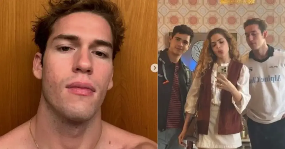 Clique de Pietro Antonelli/ Clique de Pietro com Mah Duarte e João em gravações de "Quem Ama Cuida" (Foto Reprodução/Montagem/Lennita/Tv Foco/Canva/Instagram)