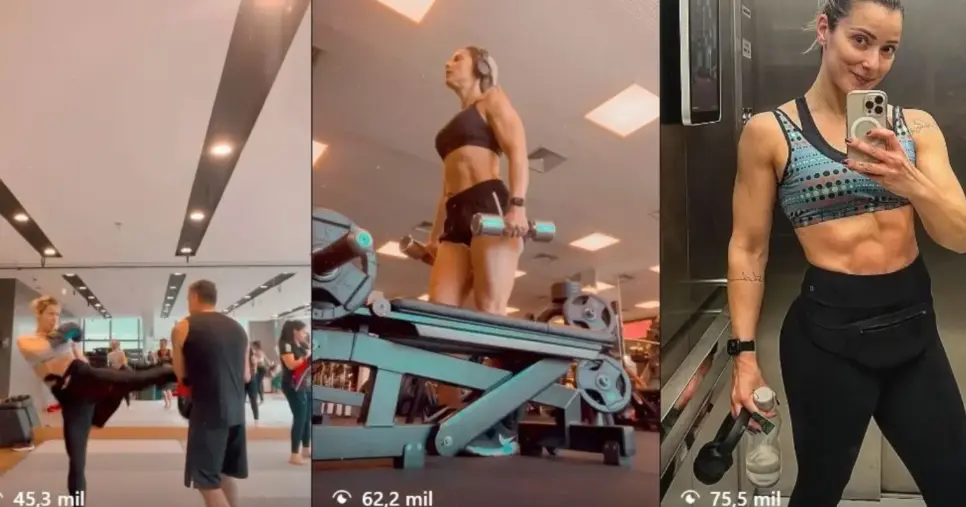Silmara em cliques nas redes sociais durante seu treino (Foto Reprodução/Montagem/ TV Foco/Instagram) Silmara em cliques nas redes sociais durante seu treino (Foto Reprodução/Montagem/ TV Foco/Instagram)