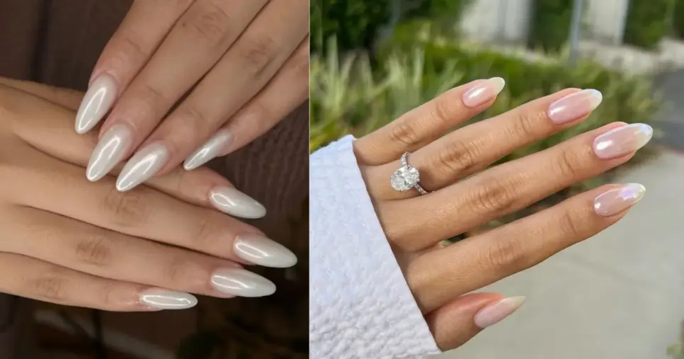 Exemplo de unhas Milky Chrome e Glazed Donuts (Foto Reprodução/Montagem/Lennita/TV Foco/Pinterest) Exemplo de unhas Milky Chrome e Glazed Donuts (Foto Reprodução/Montagem/Lennita/TV Foco/Pinterest)