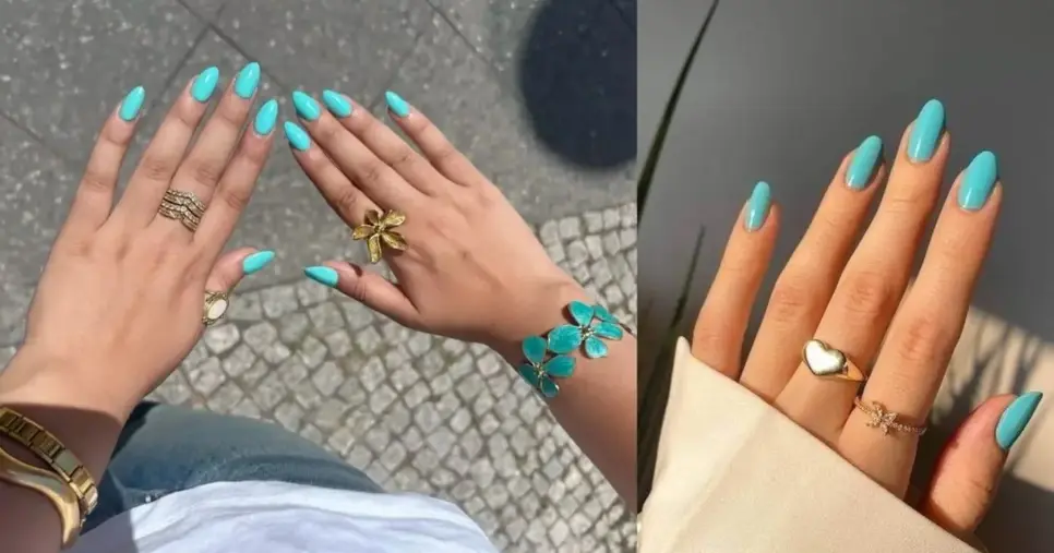 Azul sereia em tons de claros de roupa (Foto Reprodução/Montagem/Lennita/TV Foco/Canva/Pinterest) Azul sereia em tons de claros de roupa (Foto Reprodução/Montagem/Lennita/TV Foco/Canva/Pinterest)
