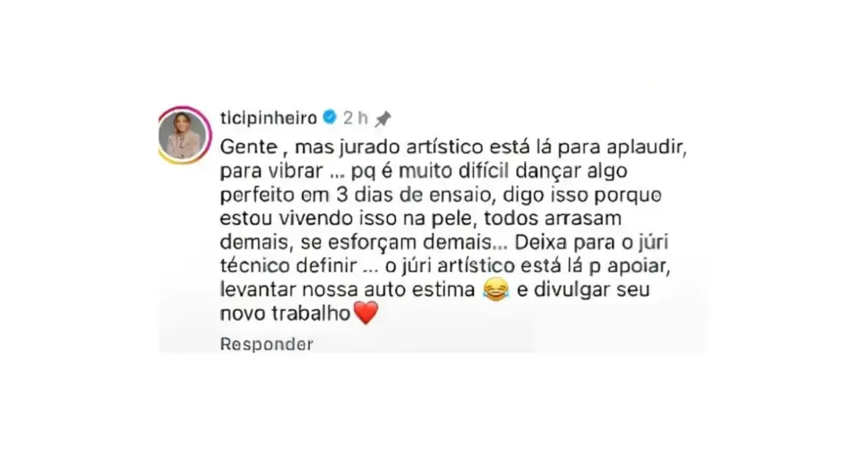 Comentário de Ticiane Pinheiro (Foto: Reprodução / Instagram) Comentário de Ticiane Pinheiro (Foto: Reprodução / Instagram)