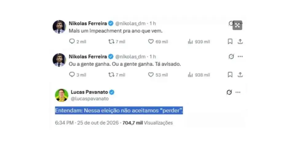 Comentários Nikolas Ferreira e Lucas Pavanato (Foto: Reprodução / X) Comentários Nikolas Ferreira e Lucas Pavanato (Foto: Reprodução / X)