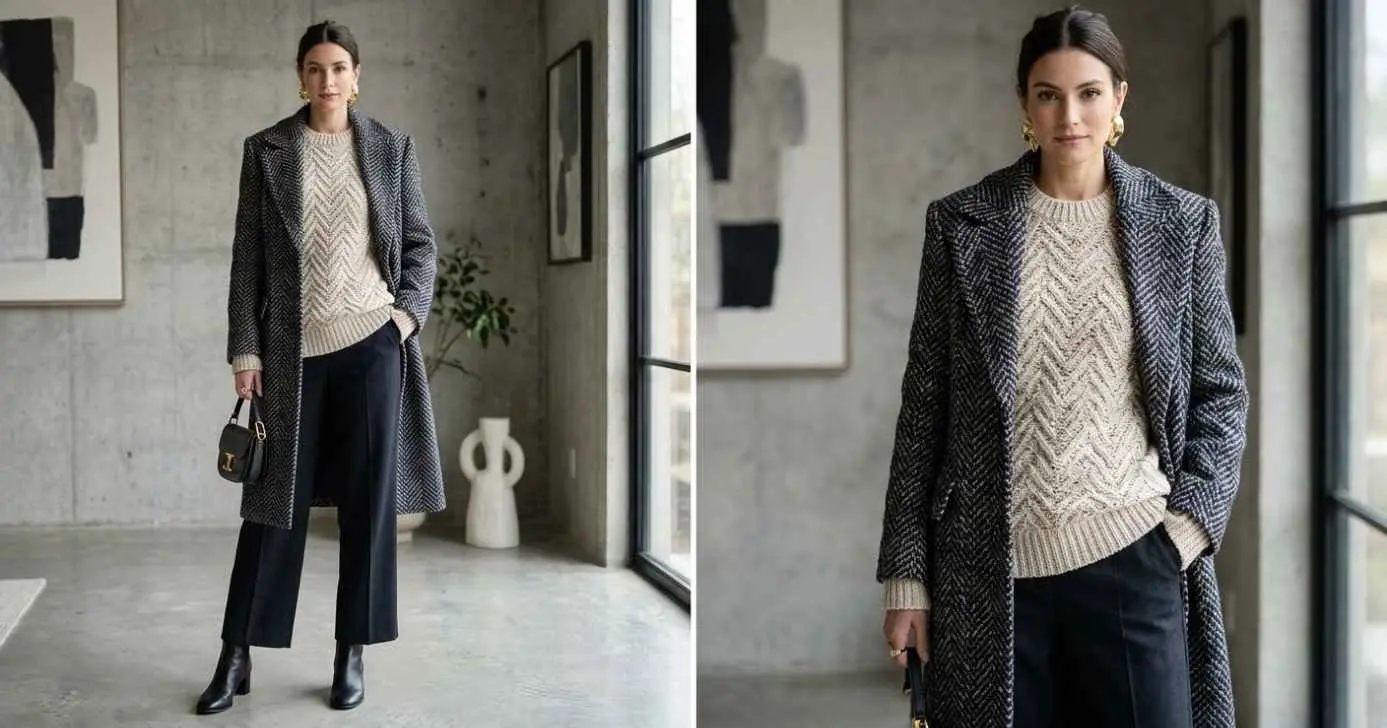Ilustrações modelo com roupa de chevron (Foto: Montagem TV Foco / GMN)