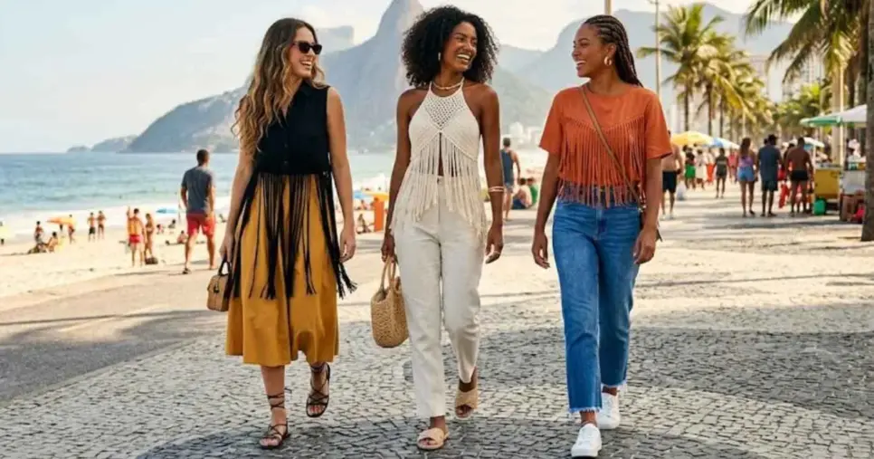 Ilustração mulheres com blusas de franjas (Foto: Montagem TV Foco / GMN) Ilustração mulheres com blusas de franjas (Foto: Montagem TV Foco / GMN)