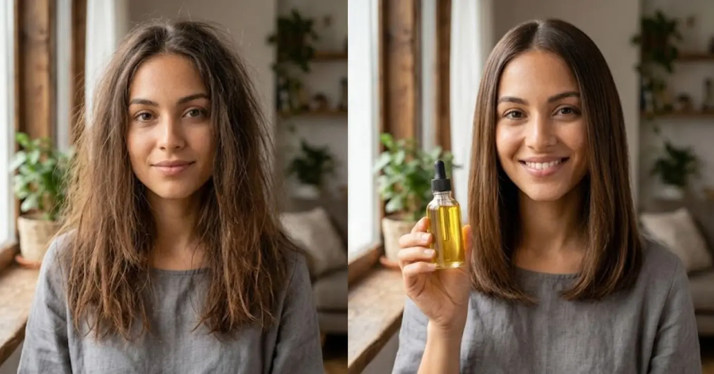 Ilustração antes e depois de cabelo danificado (Foto: Montagem TV Foco / GMN)