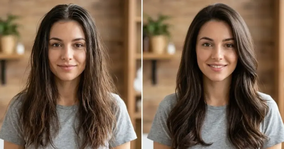 Ilustração antes e depois de cabelo oleoso (Foto: Montagem TV Foco / GMN)