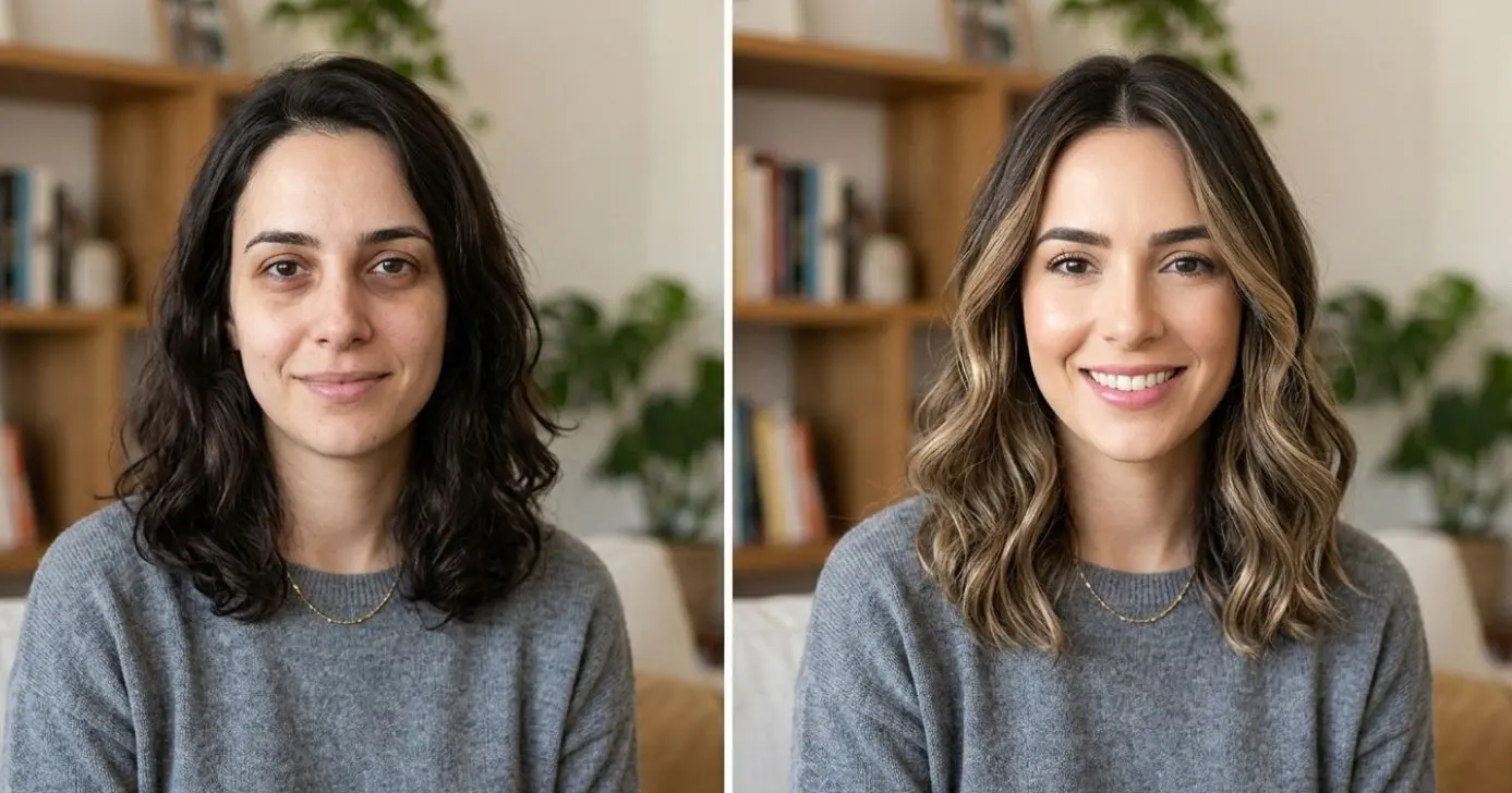 Ilustração antes e depois de mechas (Foto: Montagem TV Foco / GMN)