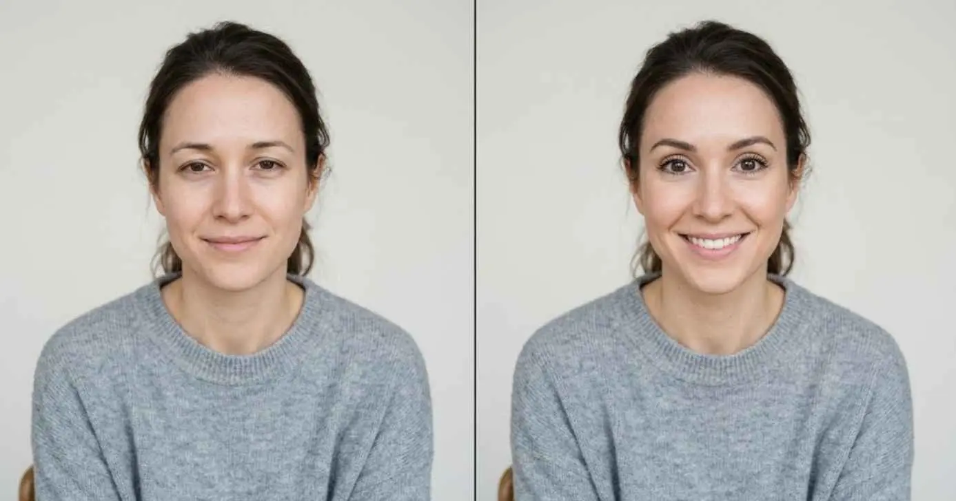 Ilustração antes e depois de mulher com pálpebras caídas (Foto: Montagem TV Foco /GMN)