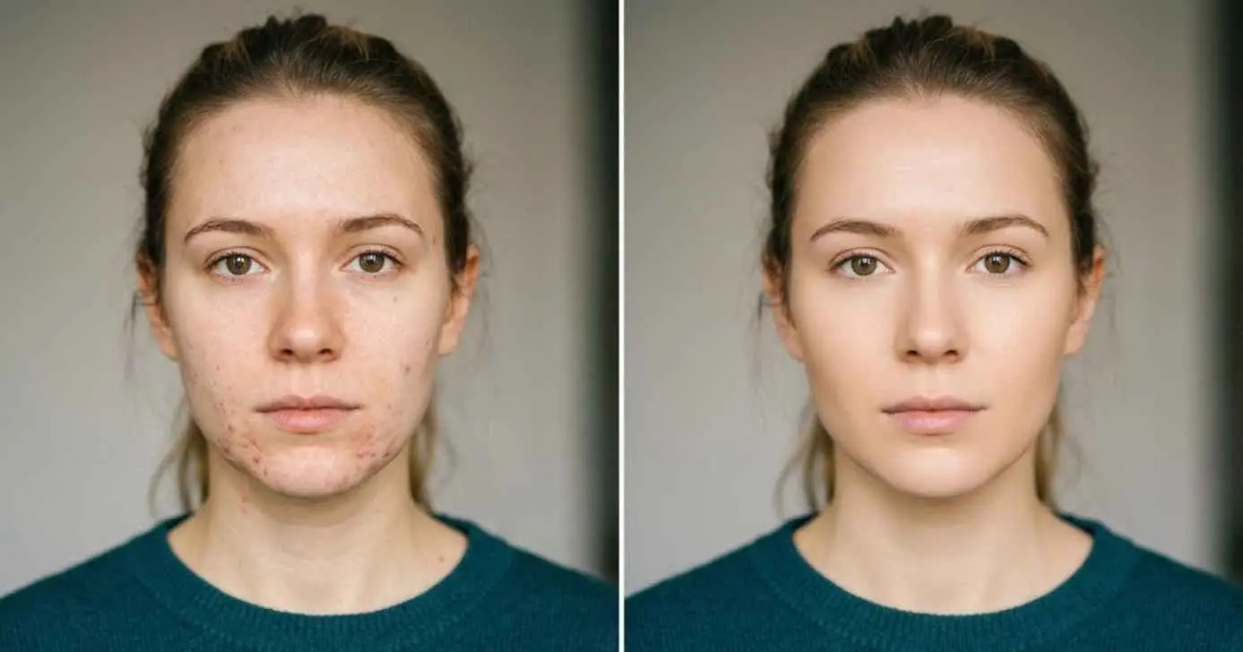Ilustração antes e depois de pele com espinhas (Foto: Montagem TV Foco / GMN)