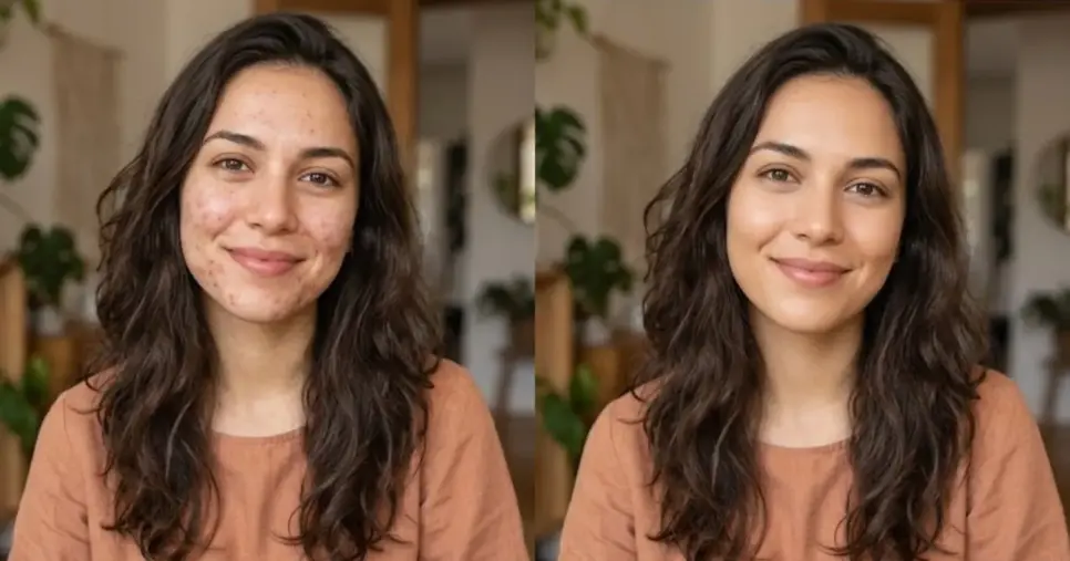 Ilustração antes e depois de pele com manchas após espinhas (Foto: Montagem TV Foco / GMN) Ilustração antes e depois de pele com manchas após espinhas (Foto: Montagem TV Foco / GMN)