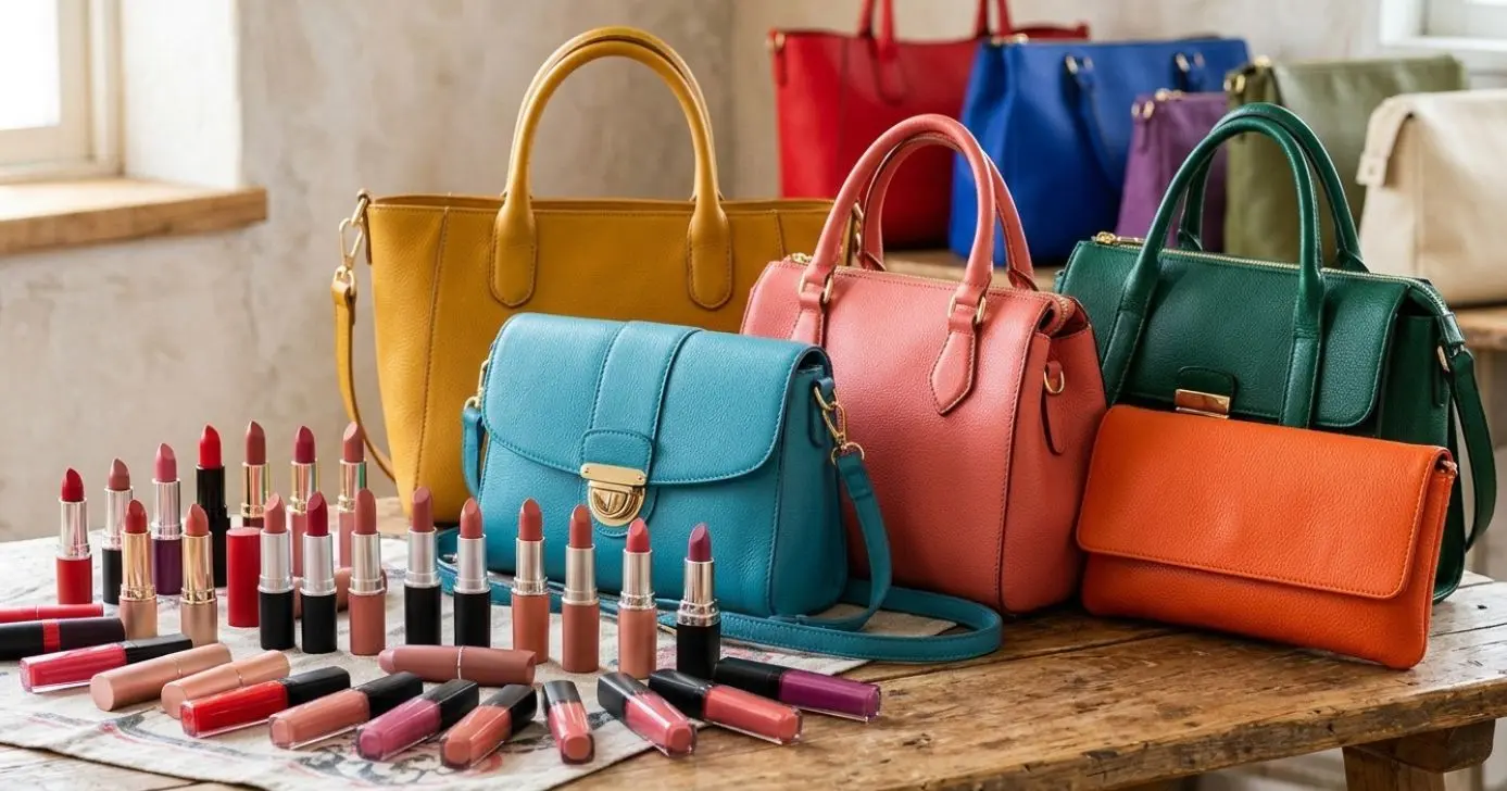 Ilustração bolsas e batons (Foto: Montagem TV Foco / GMN)