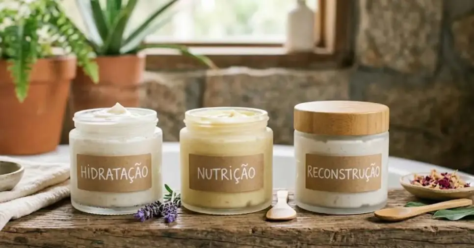 Ilustração máscaras de hidratação, nutrição e reconstrução (Foto: Montagem TV Foco / GMN) Ilustração máscaras de hidratação, nutrição e reconstrução (Foto: Montagem TV Foco / GMN)