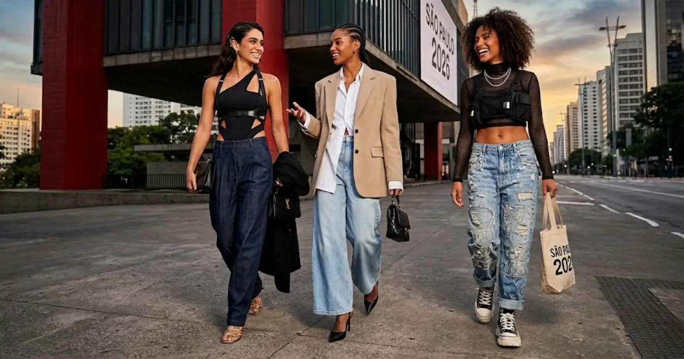 Ilustração modelos com calca baggy (Foto: Montagem TV Foco / GMN)