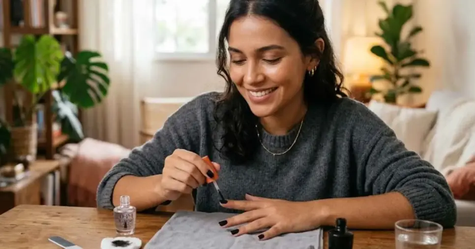 Ilustração mulher passando secante na unha (Foto: Montagem TV Foco / GMN)