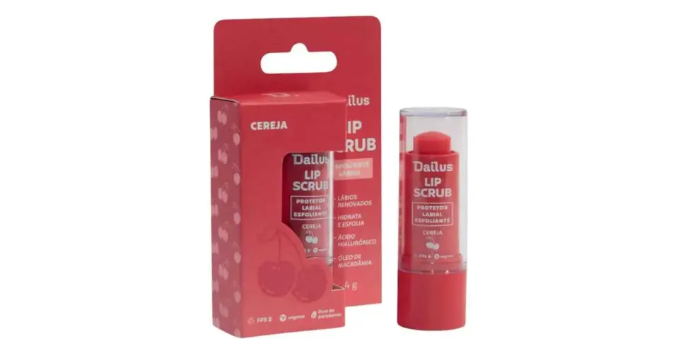 Lip Scrub Cereja FPS 8, da Dailus (Foto: Divulgação) Lip Scrub Cereja FPS 8, da Dailus (Foto: Divulgação)
