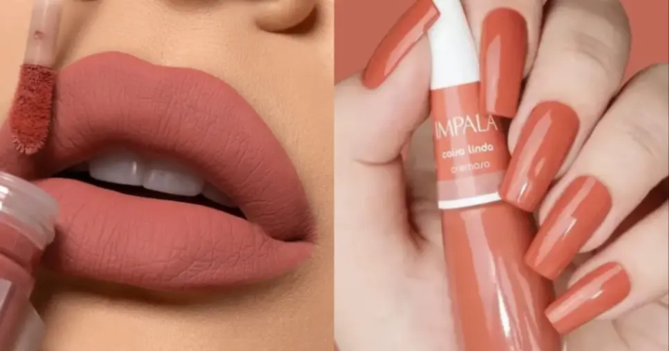Batom rosado com esmalte laranja mais fechado (Foto: Reprodução/ Internet) Batom rosado com esmalte laranja mais fechado (Foto: Reprodução/ Internet)