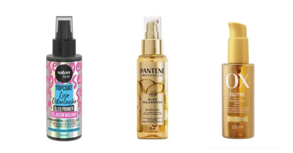 Óleo Meu Liso Ostentação Top Coat, Óleo Capilar Milagroso Queratina e Óleo Capilar 3 em 1 OX (Foto: Divulgação) Óleo Meu Liso Ostentação Top Coat, Óleo Capilar Milagroso Queratina e Óleo Capilar 3 em 1 OX (Foto: Divulgação)