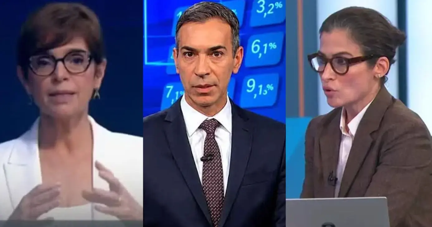 Renata Lo Prete, César Tralli e Renata Vasconcellos (Fotos: Reproduções / Globo)