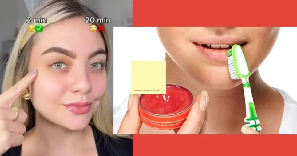 Resultado do uso da escova de dentes nas sobrancelhas (Foto Reprodução/Montagem/Lennita/Pinterest/TikTok)