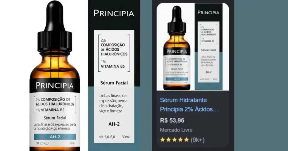 Sérum AH-2 (Ácido Hialurônico + B5) da Principia (30 ml)(Foto Reprodução/Montagem/Tv Foco/Lennita/Google Shopping) Sérum AH-2 (Ácido Hialurônico + B5) da Principia (30 ml)(Foto Reprodução/Montagem/Tv Foco/Lennita/Google Shopping)