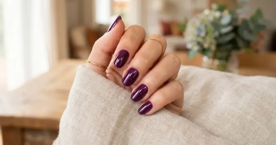 Unhas com esmalte roxo ameixa (Foto: Montagem TV Foco / GMN)