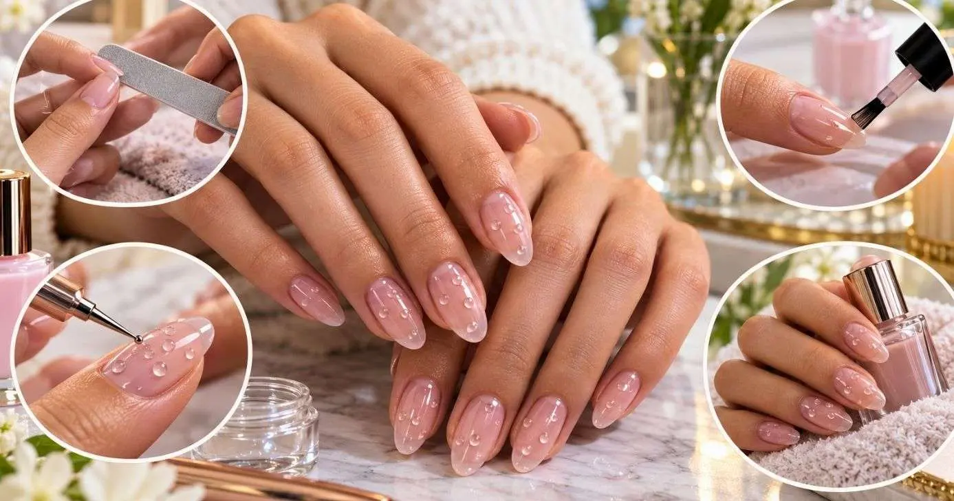 Veja como fazer unhas de gota d'água em casa (Foto Reprodução/Montagem/Lennita/Canva)