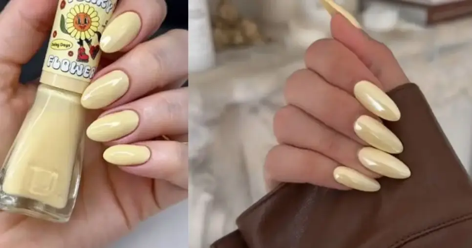 Esmalte amarelo manteiga em roupa de tom marrom (Foto Reprodução/Montagem/Lennita/TV Foco/Canva/Pinterest) Esmalte amarelo manteiga em roupa de tom marrom (Foto Reprodução/Montagem/Lennita/TV Foco/Canva/Pinterest)