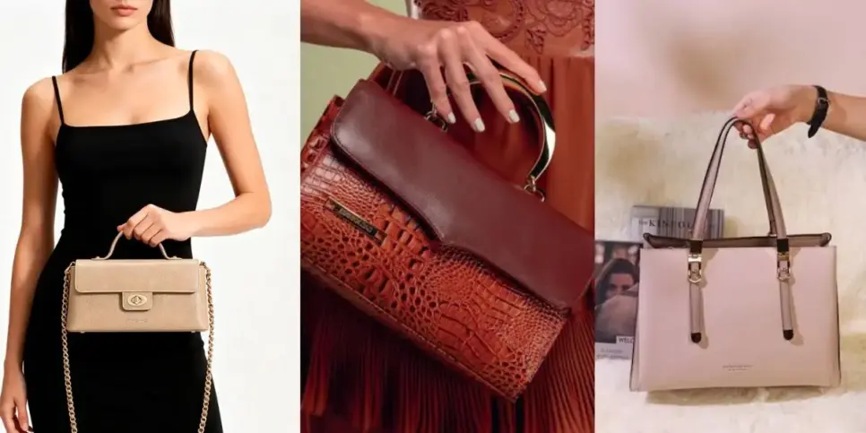 Bolsas de estruturas mais rígidas e alças de metal/ vestido básico de alcinha preto (Foto Reprodução/Tv Foco/Lennita/Pinterest/Mercado Livre) Bolsas de estruturas mais rígidas e alças de metal/ vestido básico de alcinha preto (Foto Reprodução/Tv Foco/Lennita/Pinterest/Mercado Livre)