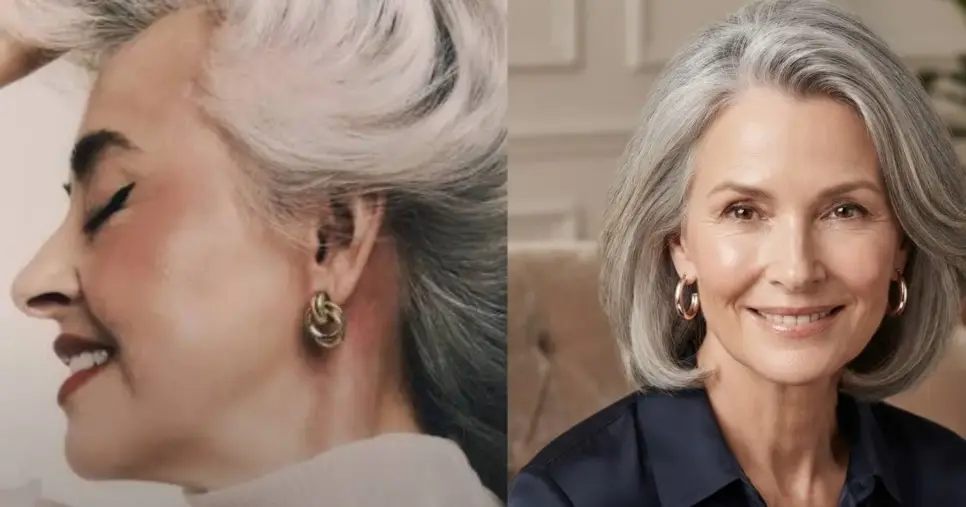 Mulheres grisalhas com brincos ouro rosé e ouro dourado (Foto Reprodução/Montagem/Lennita/Tv Foco/Pinterest) Mulheres grisalhas com brincos ouro rosé e ouro dourado (Foto Reprodução/Montagem/Lennita/Tv Foco/Pinterest)