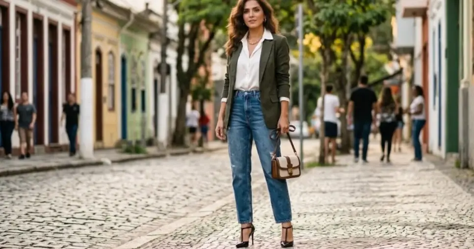 T-Strap + jeans casual (Foto Reprodução/Lennita/Copilot)