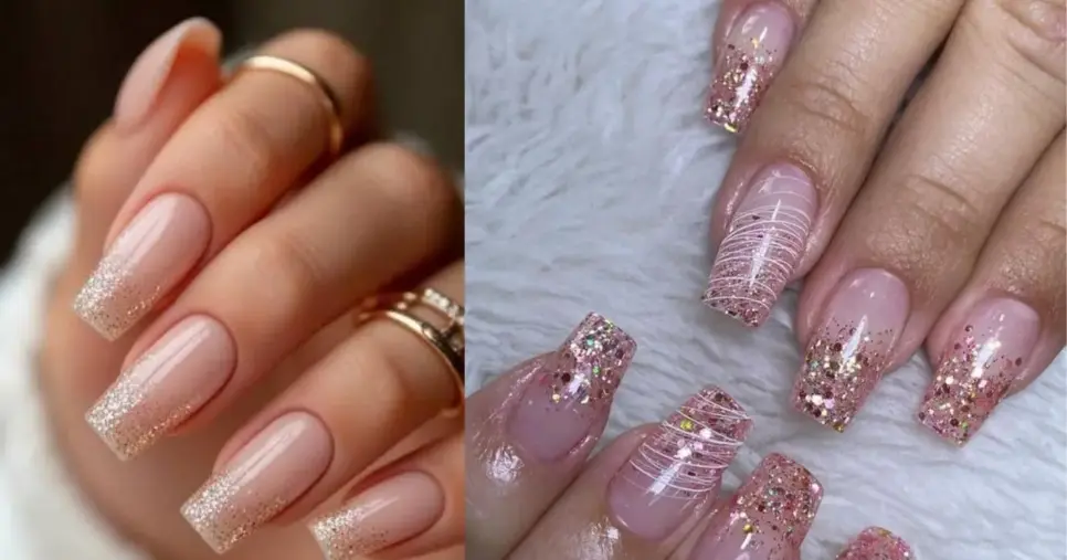 Unhas com cascatas de brilho (Foto Reprodução/Montagem/Lennita/Pinterest) Unhas com cascatas de brilho (Foto Reprodução/Montagem/Lennita/Pinterest)