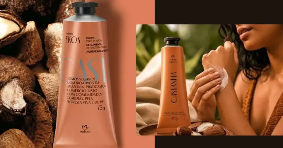 Natura Ekos Polpa Hidratante para Mãos de Castanha (Foto Reprodução/Montagem/Lennita/TV Foco/Canva/Natura) Natura Ekos Polpa Hidratante para Mãos de Castanha (Foto Reprodução/Montagem/Lennita/TV Foco/Canva/Natura)