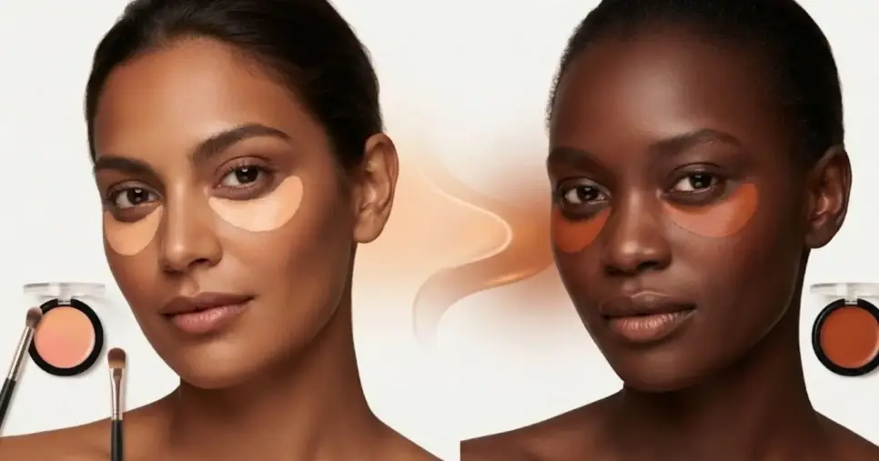Mulher com pele morena clara a média/corretivos de tom pêssego/ Mulher de peles negra com os tons de laranja-queimado Foto: Montagem/Lennita/Tv Foco/Canva/GMN) Mulher com pele morena clara a média/corretivos de tom pêssego/ Mulher de peles negra com os tons de laranja-queimado Foto: Montagem/Lennita/Tv Foco/Canva/GMN)