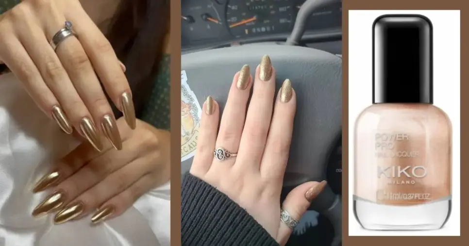 Unhas com esmalte dourado metalizado (Foto Reprodução/Montagem/Lennita/Tv Foco/Instagram)