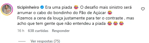 Ticiane Pinheiro rebatendo a crítica. (Foto: Instagram Melhor da Tarde)