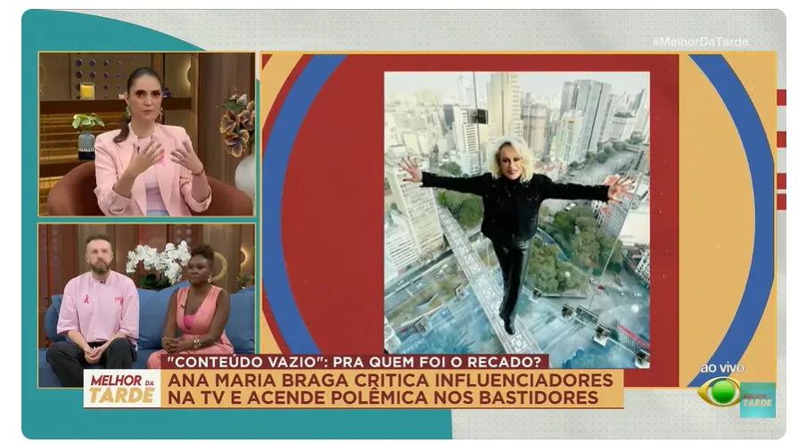 Chris Flores, Thiago e Janaína falam sobre declaração de Ana Maria. (Foto: Reprodução / Band) Chris Flores, Thiago e Janaína falam sobre declaração de Ana Maria. (Foto: Reprodução / Band)