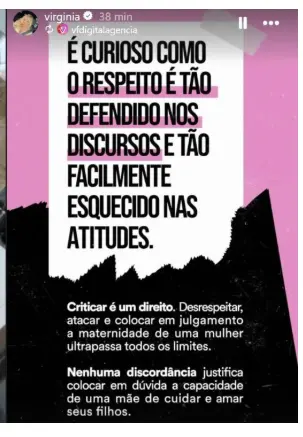 Virginia em comunicado; (Foto: Reprodução / Instagram)