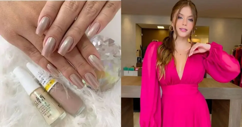 Roupas mais chamativas, como a rosa pink da imagem, harmoniza melhor com tons de esmalte nude (Foto Reprodução/Montagem/Lennita/Tv Foco/Pinterest)