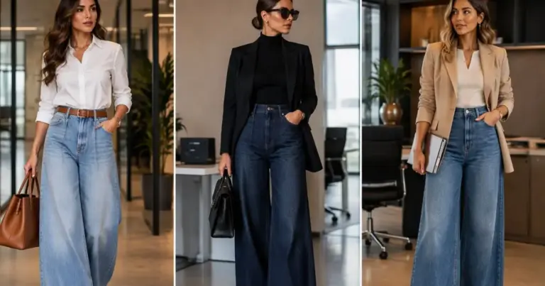 Jeans no escritório: 3 combinações com pantalona que alongam a silhueta e trazem elegância