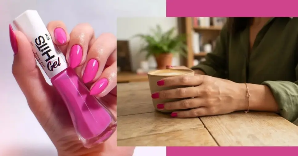 Esmalte pink combina com tons de verde (Foto Reprodução/Montagem/Lennita/TV Foco/Canva/Pinterest/GMN) Esmalte pink combina com tons de verde (Foto Reprodução/Montagem/Lennita/TV Foco/Canva/Pinterest/GMN)